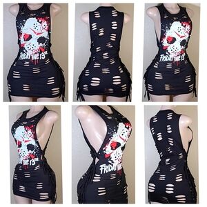 Black Custom Friday The 13th Fringe Tank Top